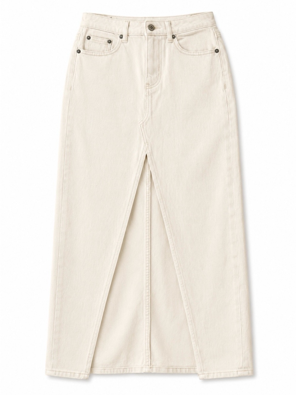 American Eagle Outfitters Cream Denim Maxi Skirt with Front Slit